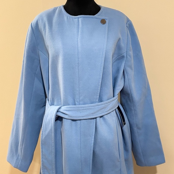 Eloquii Baby Blue Knee Length Belted Trench Coat Size 18/20 - Picture 3 of 11
